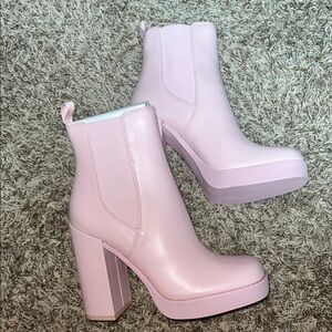 Steve Madden Pink Heeled Boots with Chunky Block Heel
